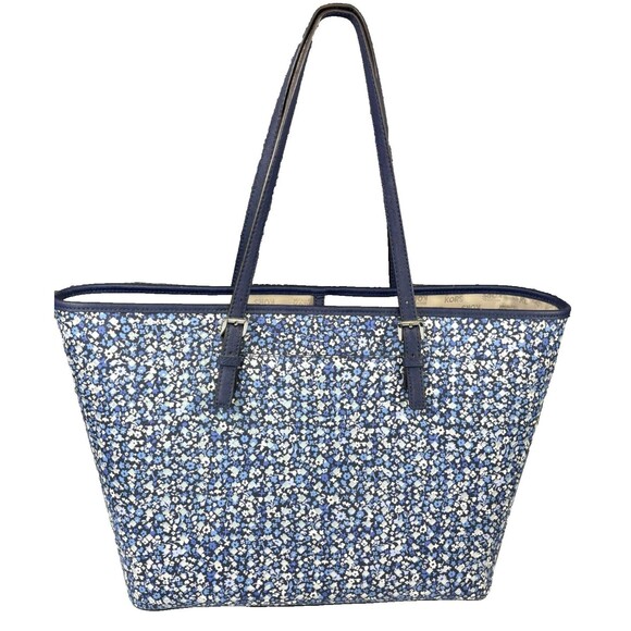 Michael Kors Large Navy Blue Floral Travel Jet Set Carry All Tote Bag - Picture 3 of 15